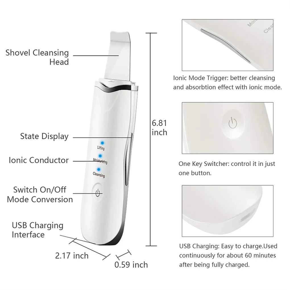 Ultrasonic Facial Spatula Deep Cleansing Electric Scrubber