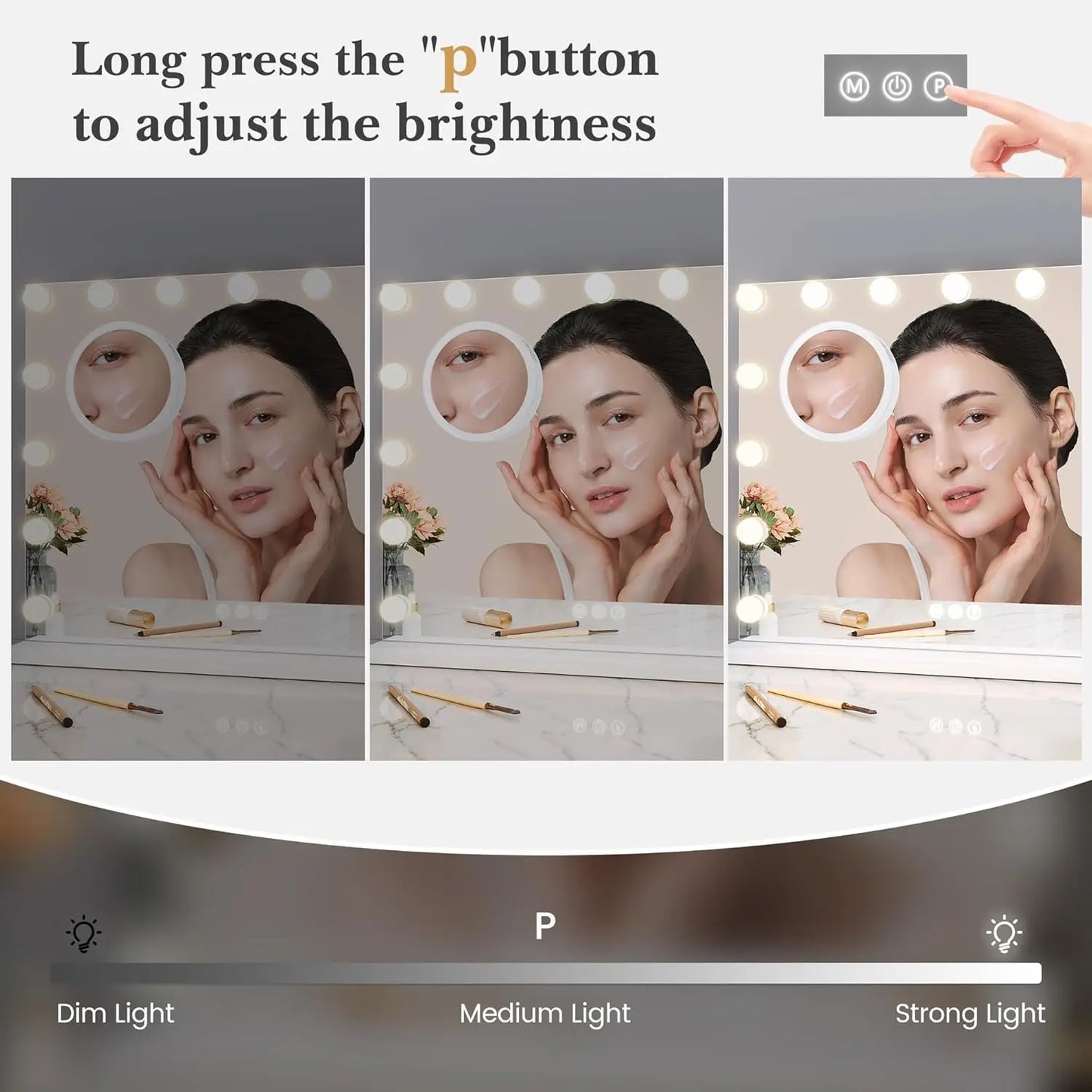 Vanity Mirror With Adjustable LED Lights Smart Touch 3X Magnification