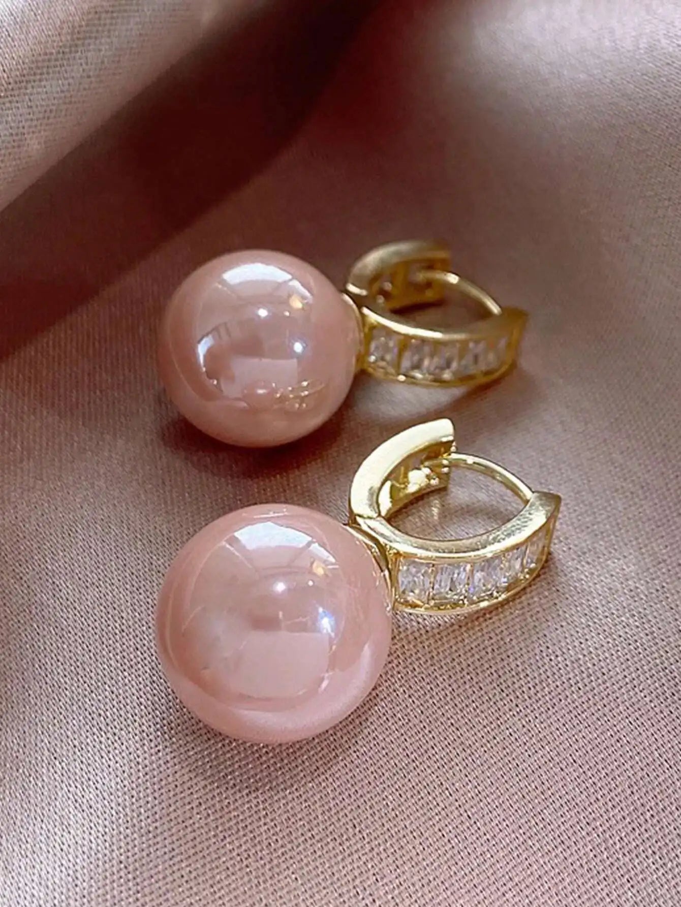 Elegant Faux Pearl Rhinestone Hoop Earrings For Women Copper Alloy
