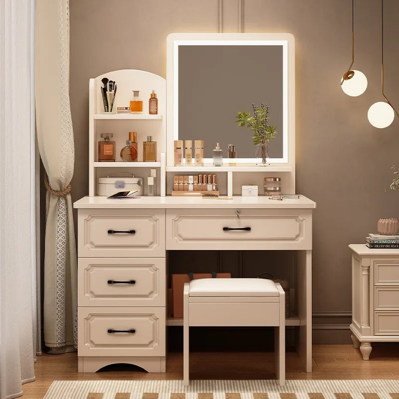 European Minimalist Dressing Table With Integrated Vanity Storage