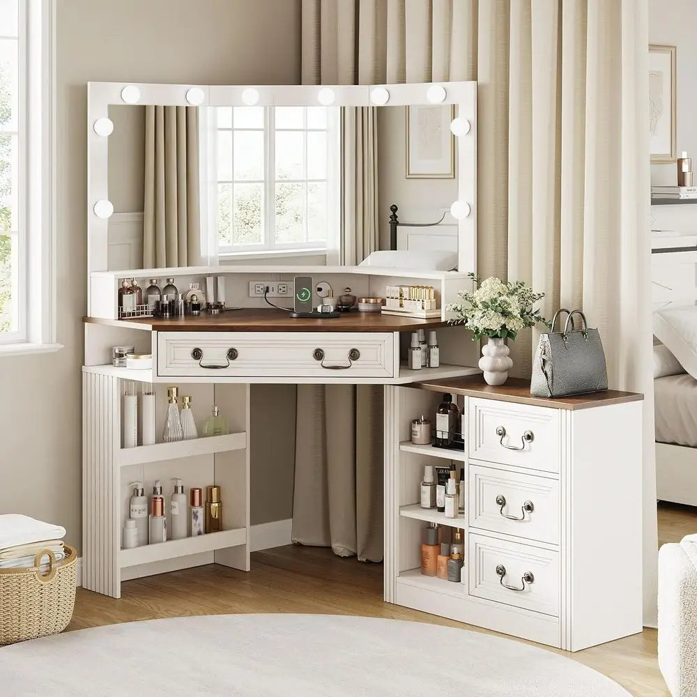 XMSJ Vanity Desk With 3 Way Mirror And LED Lighting