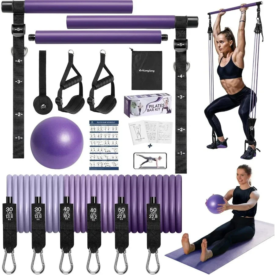 Upgraded Pilates Bar Kit With Resistance Bands For Home Gym