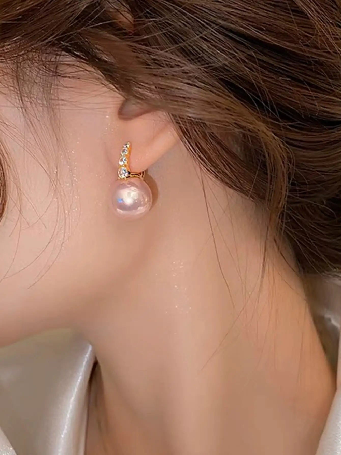 Elegant Faux Pearl Rhinestone Hoop Earrings For Women Copper Alloy
