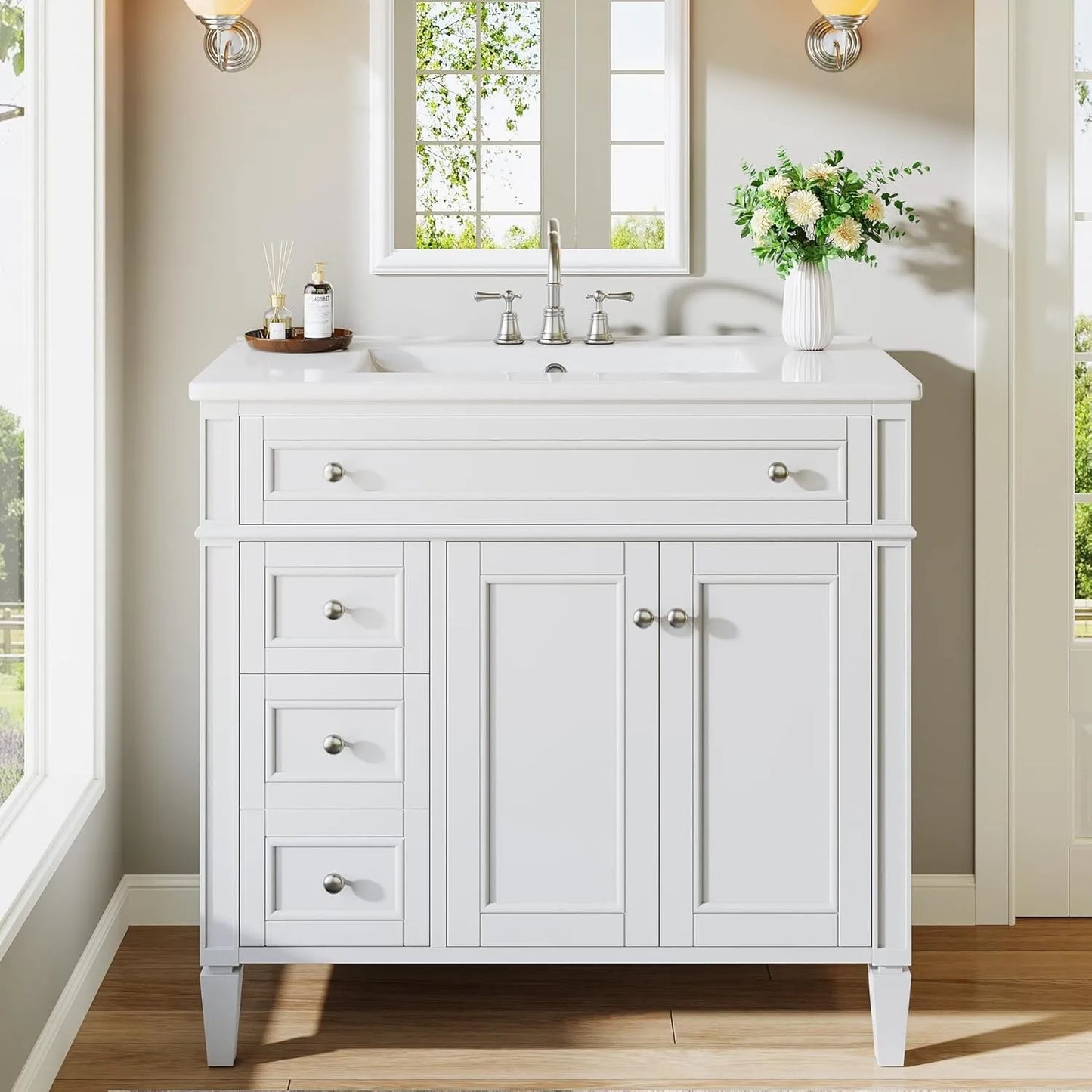 Sturdy Bathroom Vanity With Sink And 4 Drawers 2 Doors