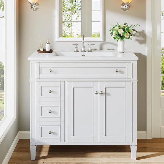 Sturdy Bathroom Vanity With Sink And 4 Drawers 2 Doors