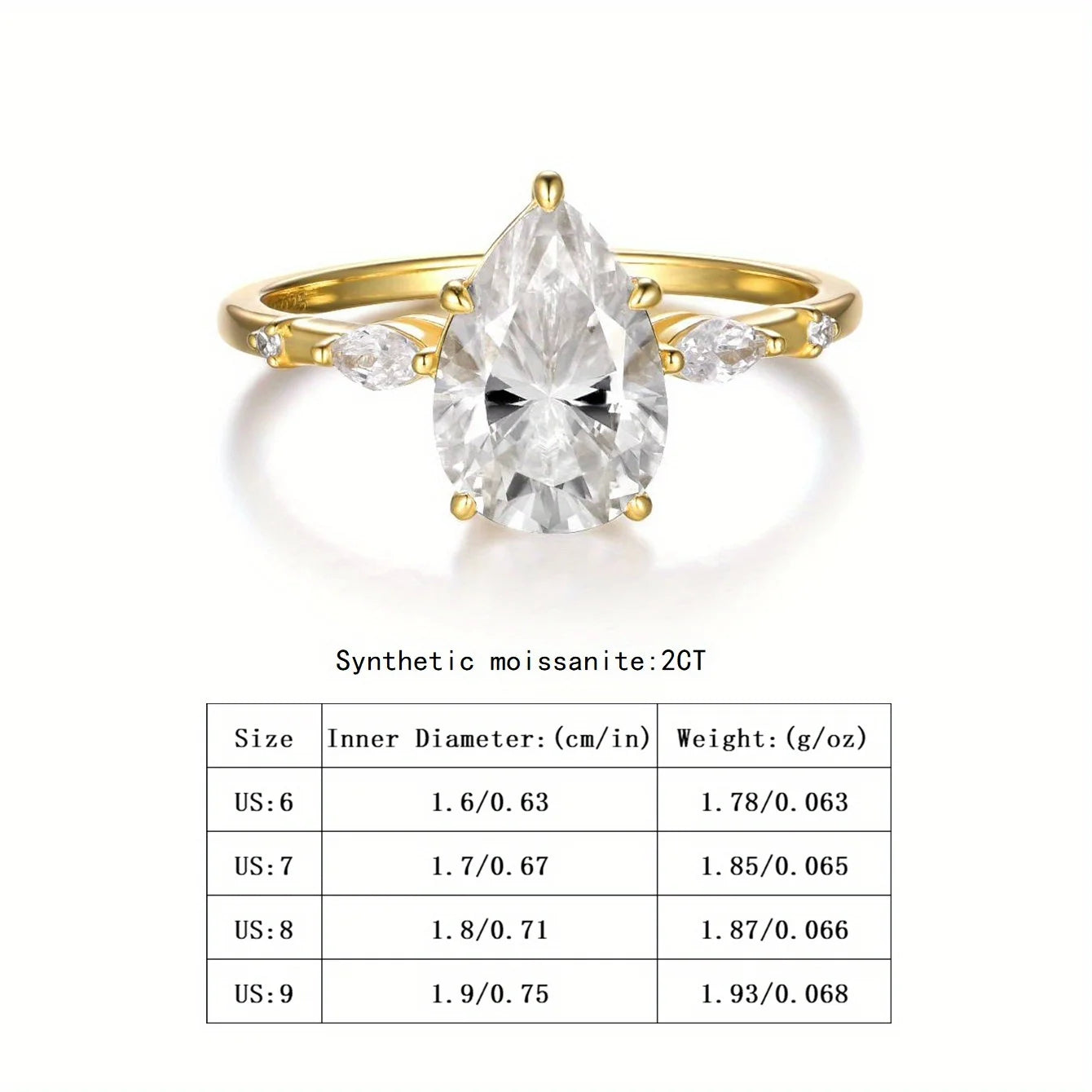 S925 Sterling Silver 2CT Teardrop Moissanite Ring Unisex