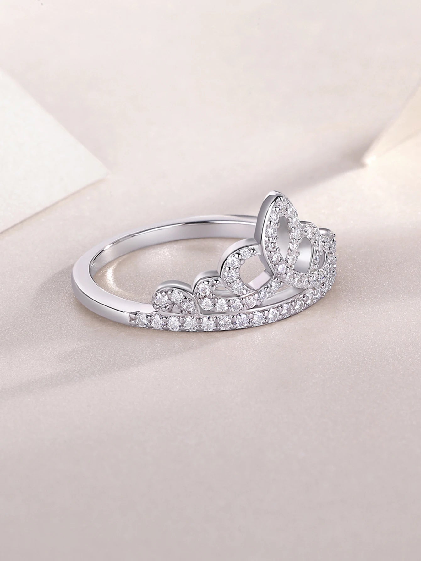 Moissanite Tiara Ring 925 Silver With 18K Gold Finish