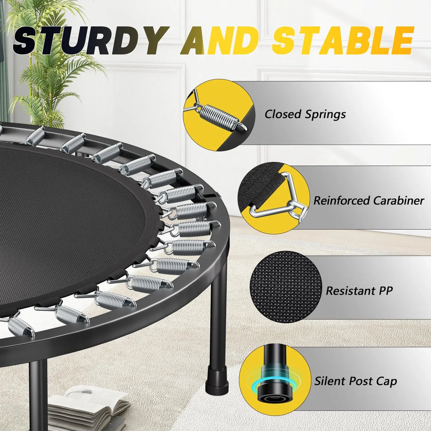 Foldable Rebounder Trampoline for Adults Home Gym Use