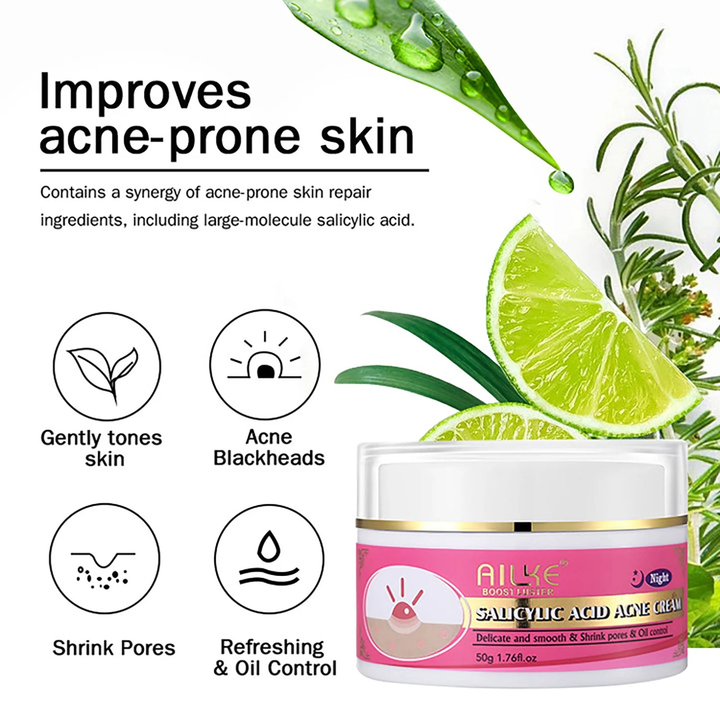 AILKE Organic Acne Face Cream NonGreasy Brightening And Oil Control