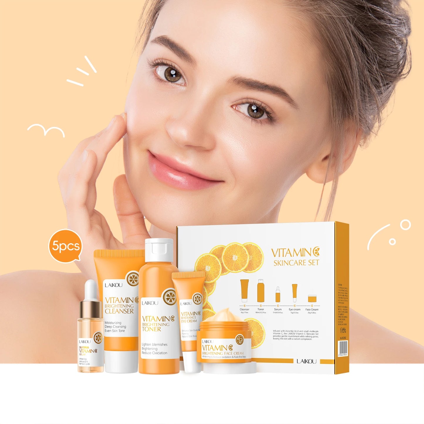 LAIKOU Vitamin C Skincare Set for Brightening and Wrinkle Reduction