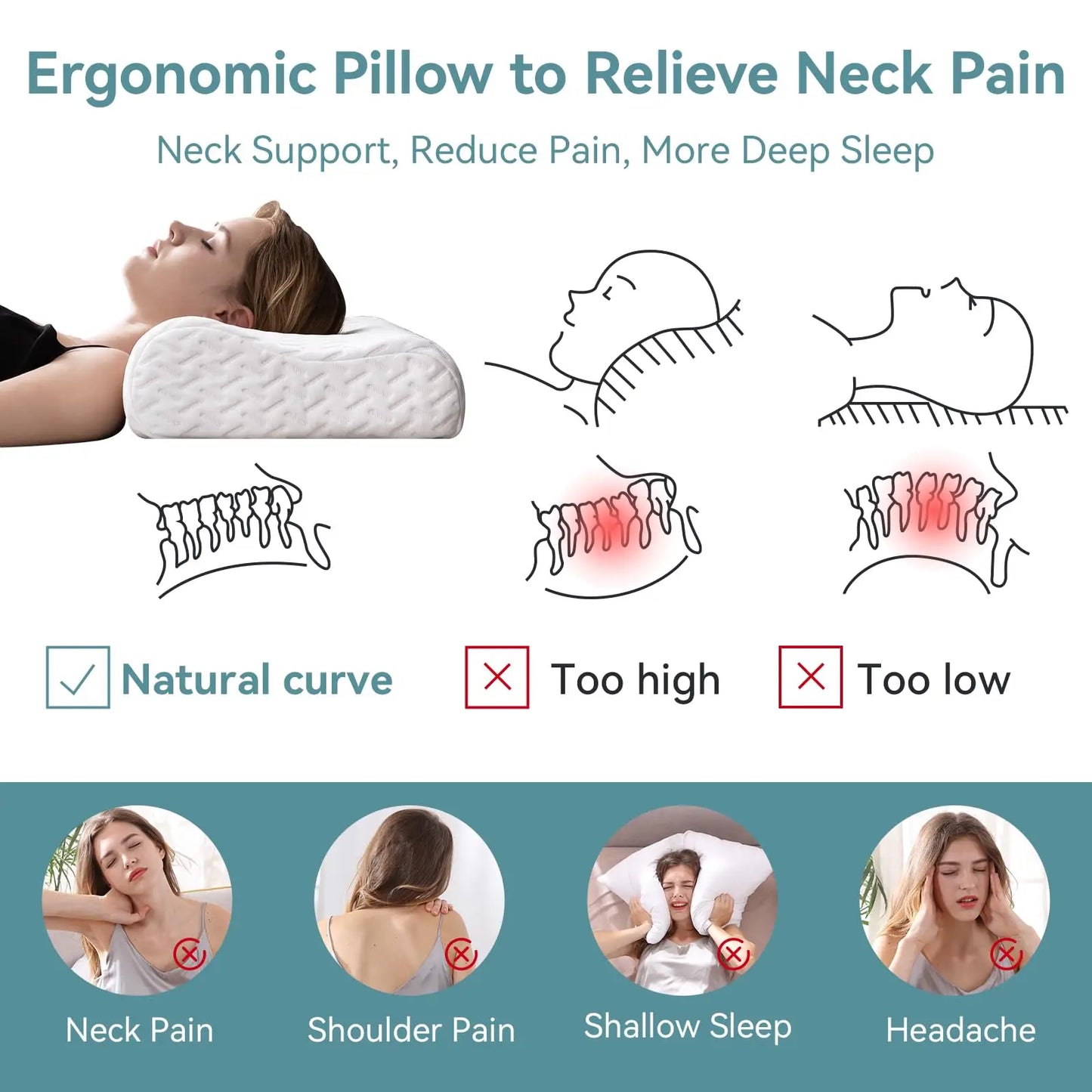 Hcore Ergonomic Memory Foam Neck Pillow for Side Sleepers