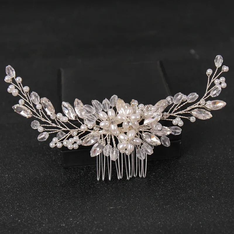 Crystal Rhinestone Flower Pearl Hair Comb Hair Accessories Jewelry