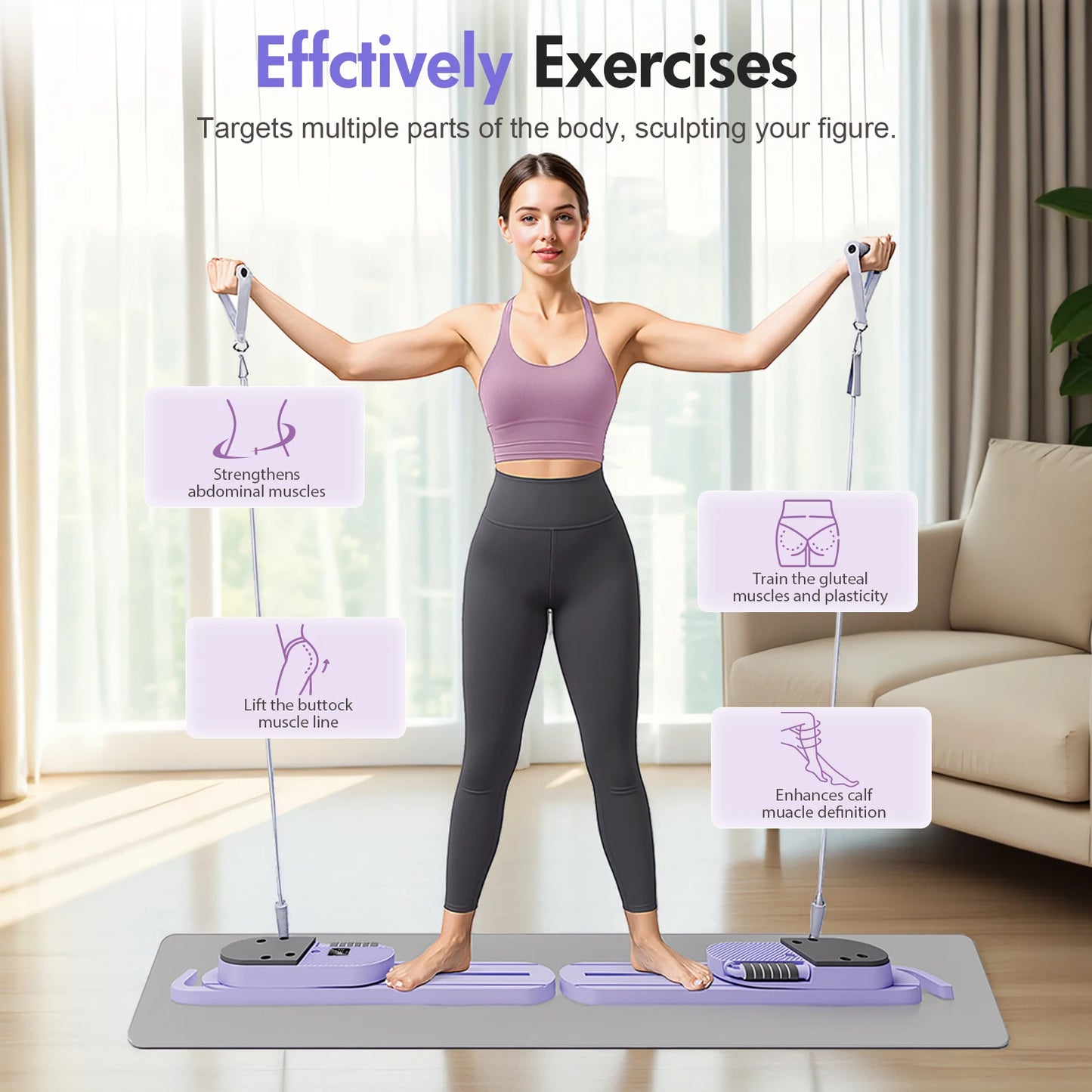 Abdominal Pilates Board Detachable Resistance Bands LCD Display