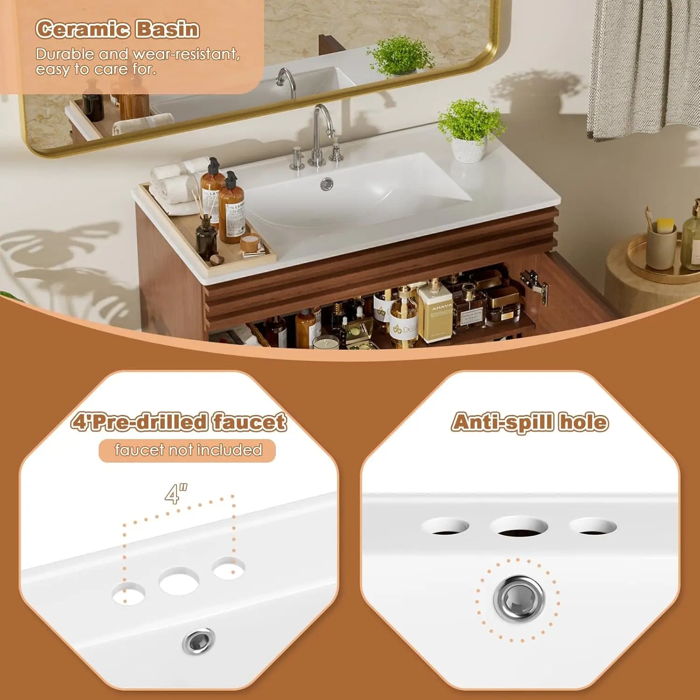 Mid Century Freestanding Bathroom Vanity Sink Storage