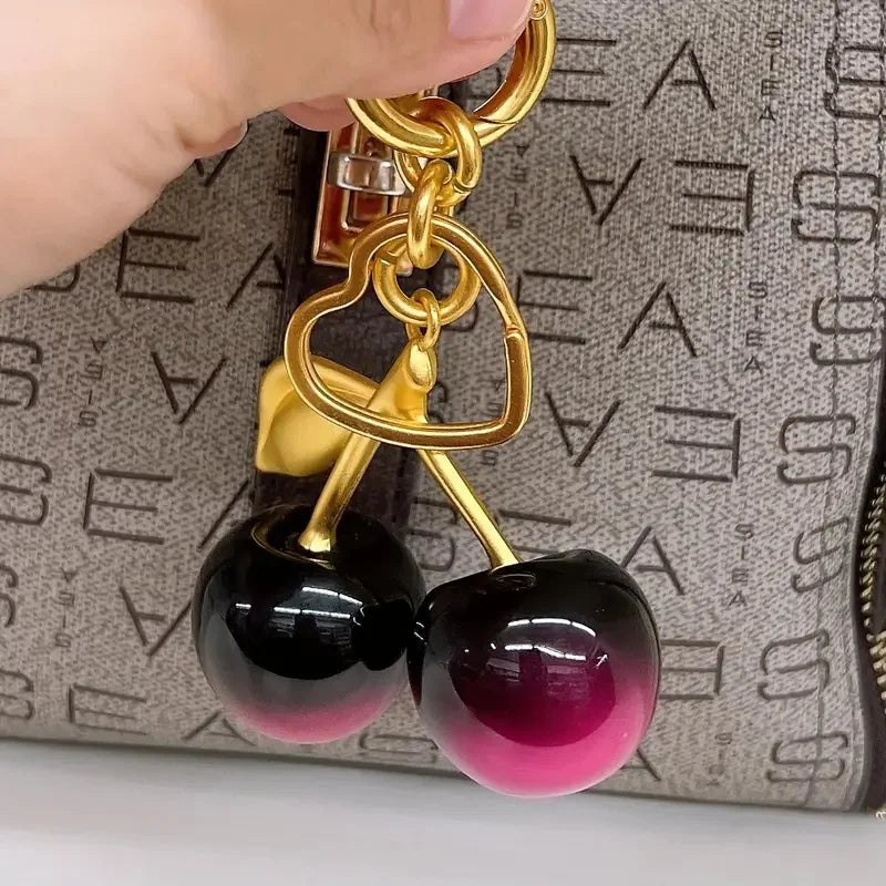 Premium Resin Cherry Keychain For Handbags And Wallets