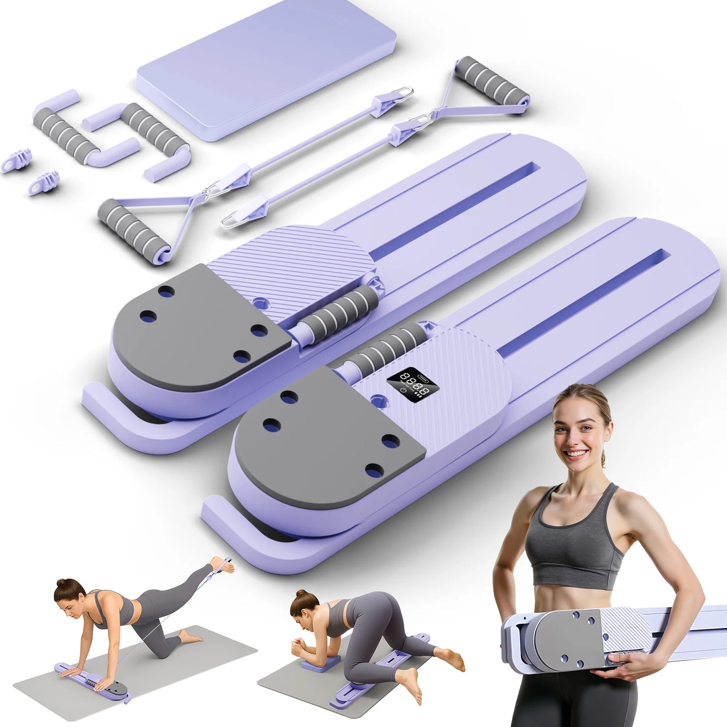 Abdominal Pilates Board Detachable Resistance Bands LCD Display