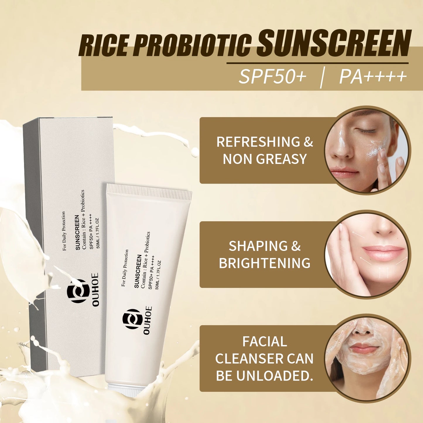 Ouhoe SPF 50 Face Sunscreen Probiotic Brightening Cream