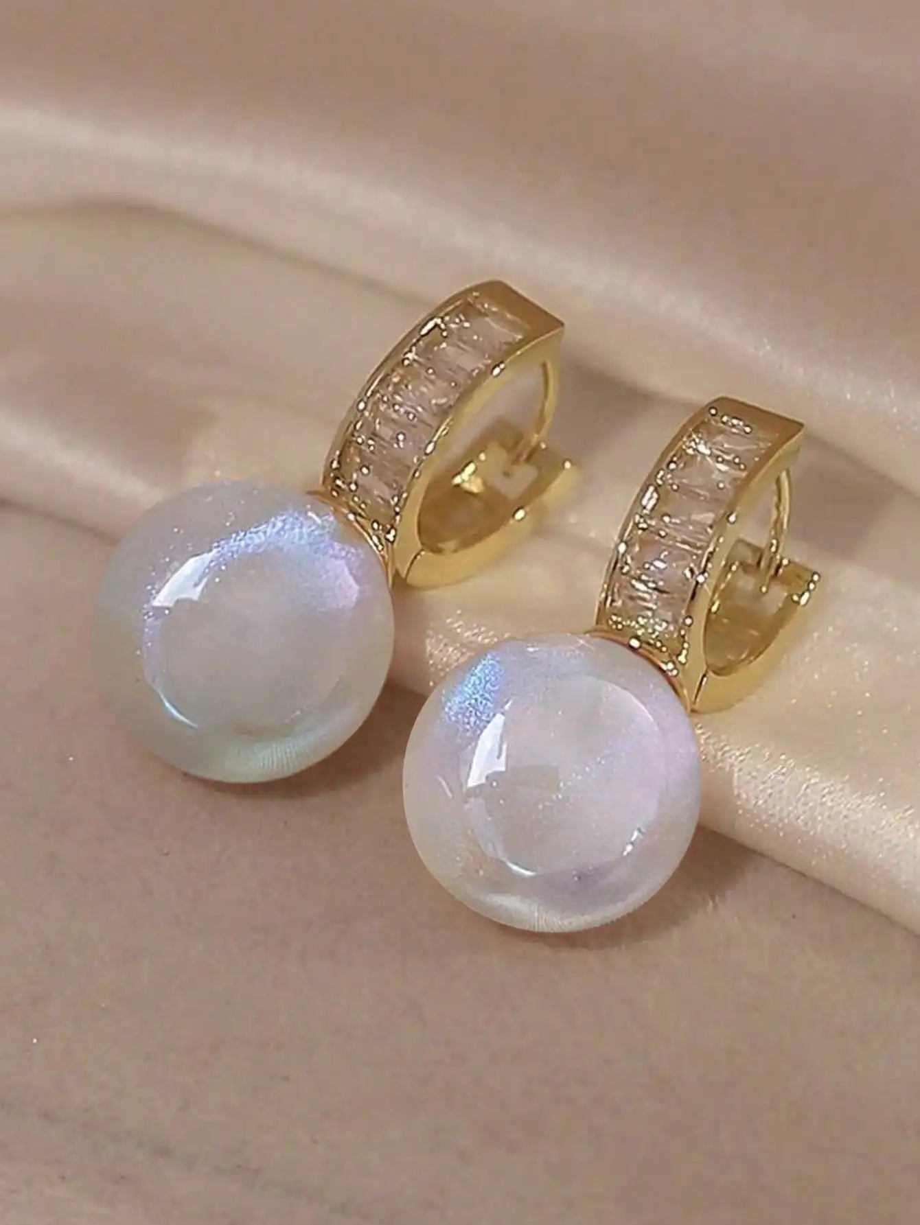 Elegant Faux Pearl Rhinestone Hoop Earrings For Women Copper Alloy