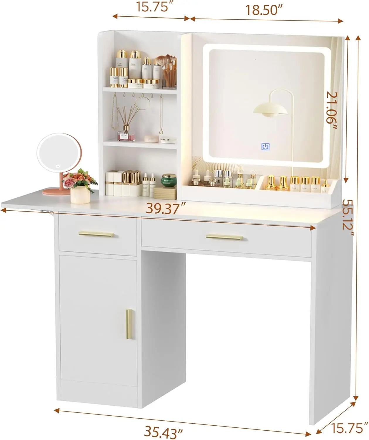 XMSJ Vanity Desk With Mirror And Lights Stool Included