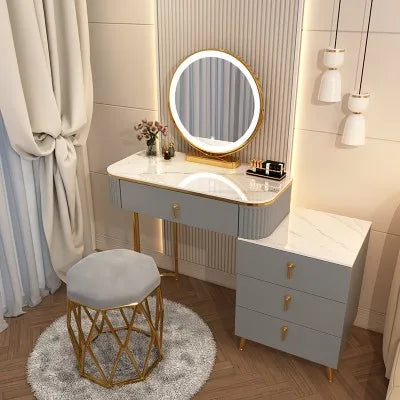 XMSJ French Beauty Vanity Table With LED Light Mirror