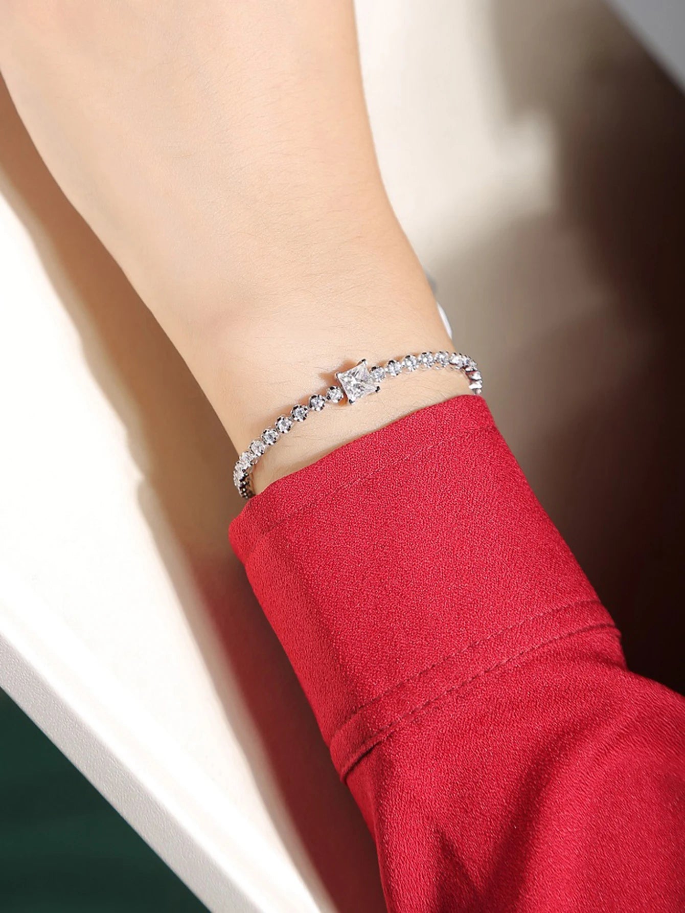 Zircon Tennis Bracelet Square Center 925 Sterling Silver