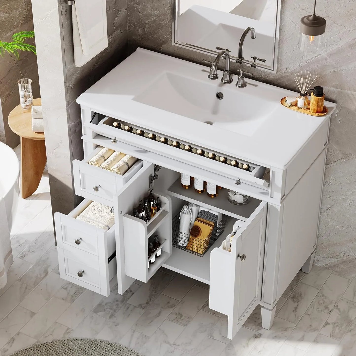 Sturdy Bathroom Vanity With Sink And 4 Drawers 2 Doors