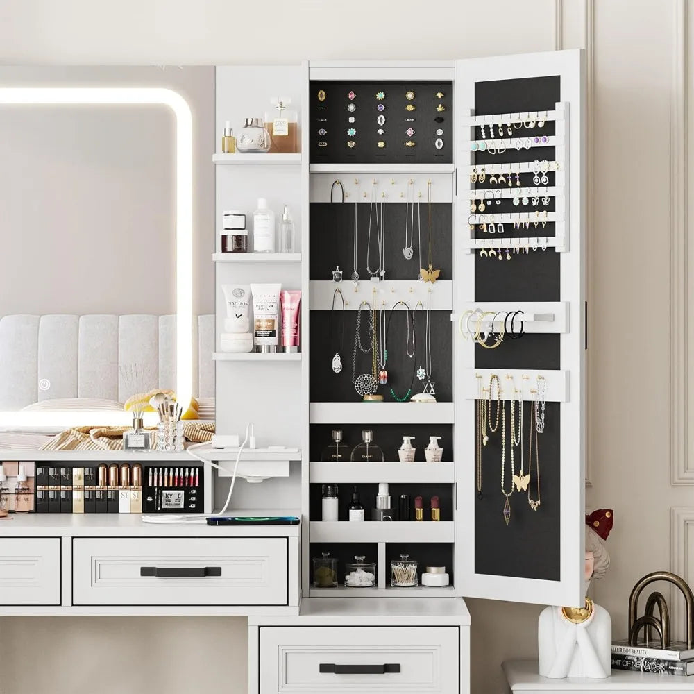 Vanity Desk with LED Mirror. Jewelry Cabinet,3 Drawers & Cabinets,Lots of Storage