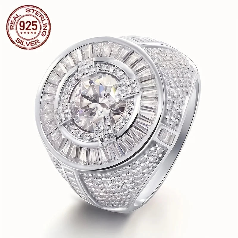 WPOOCC Men's 925 Sterling Silver Baguette Solitaire Ring