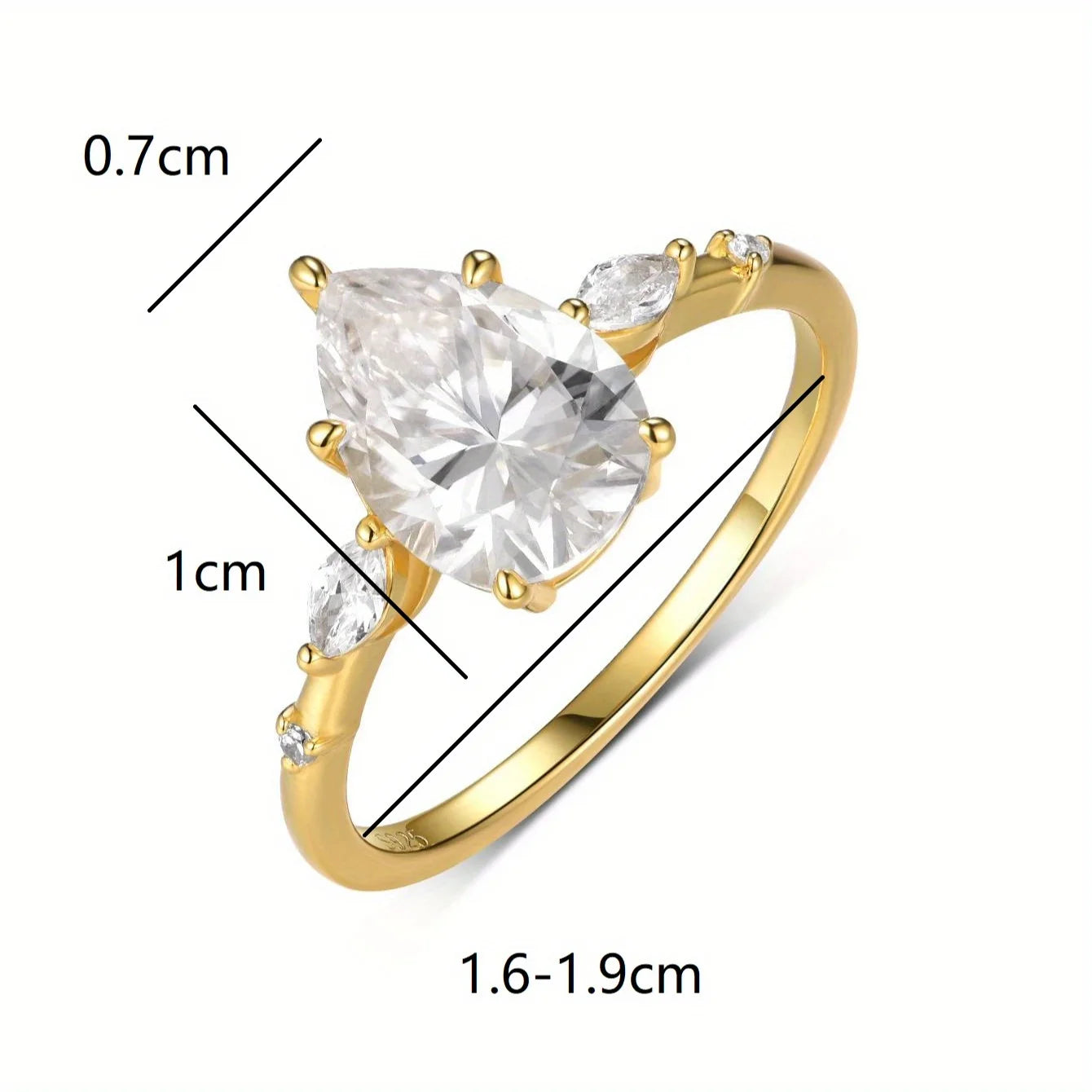 S925 Sterling Silver 2CT Teardrop Moissanite Ring Unisex
