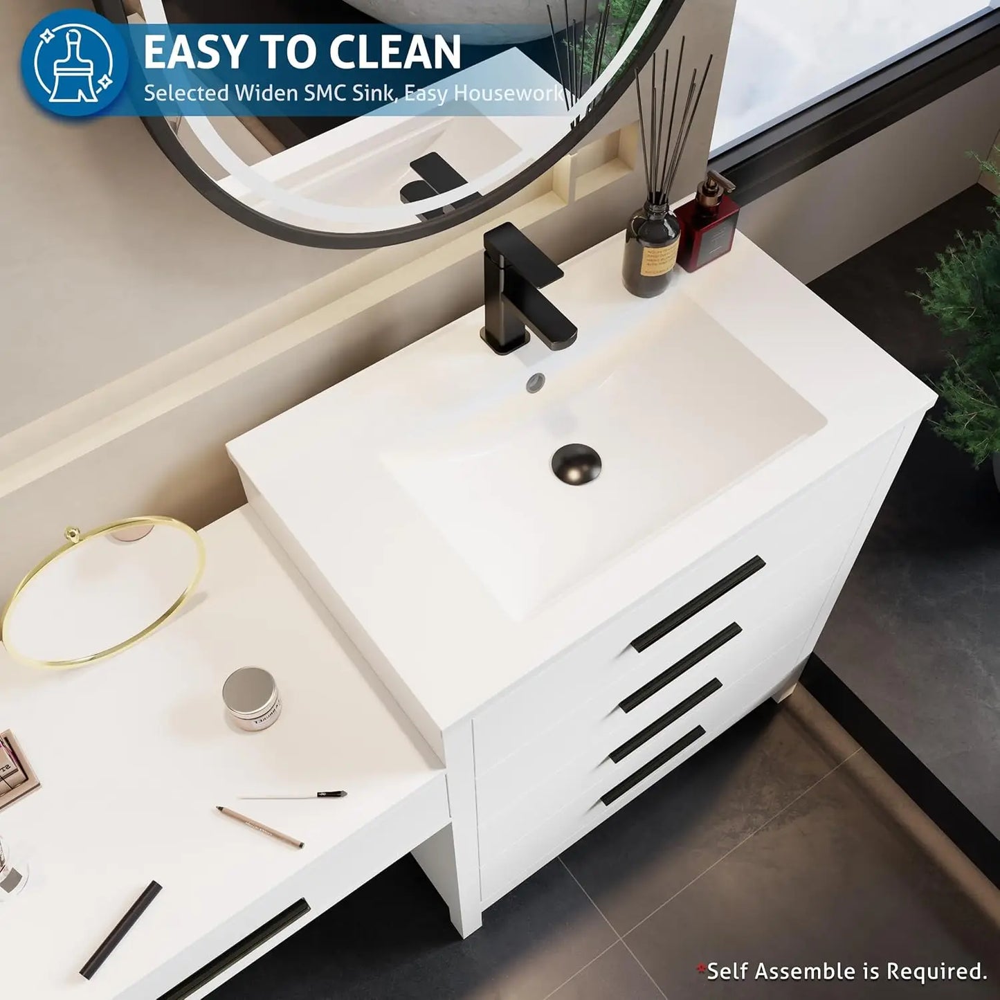 Modern Bathroom Vanity and Makeup Desk Combo with Sink