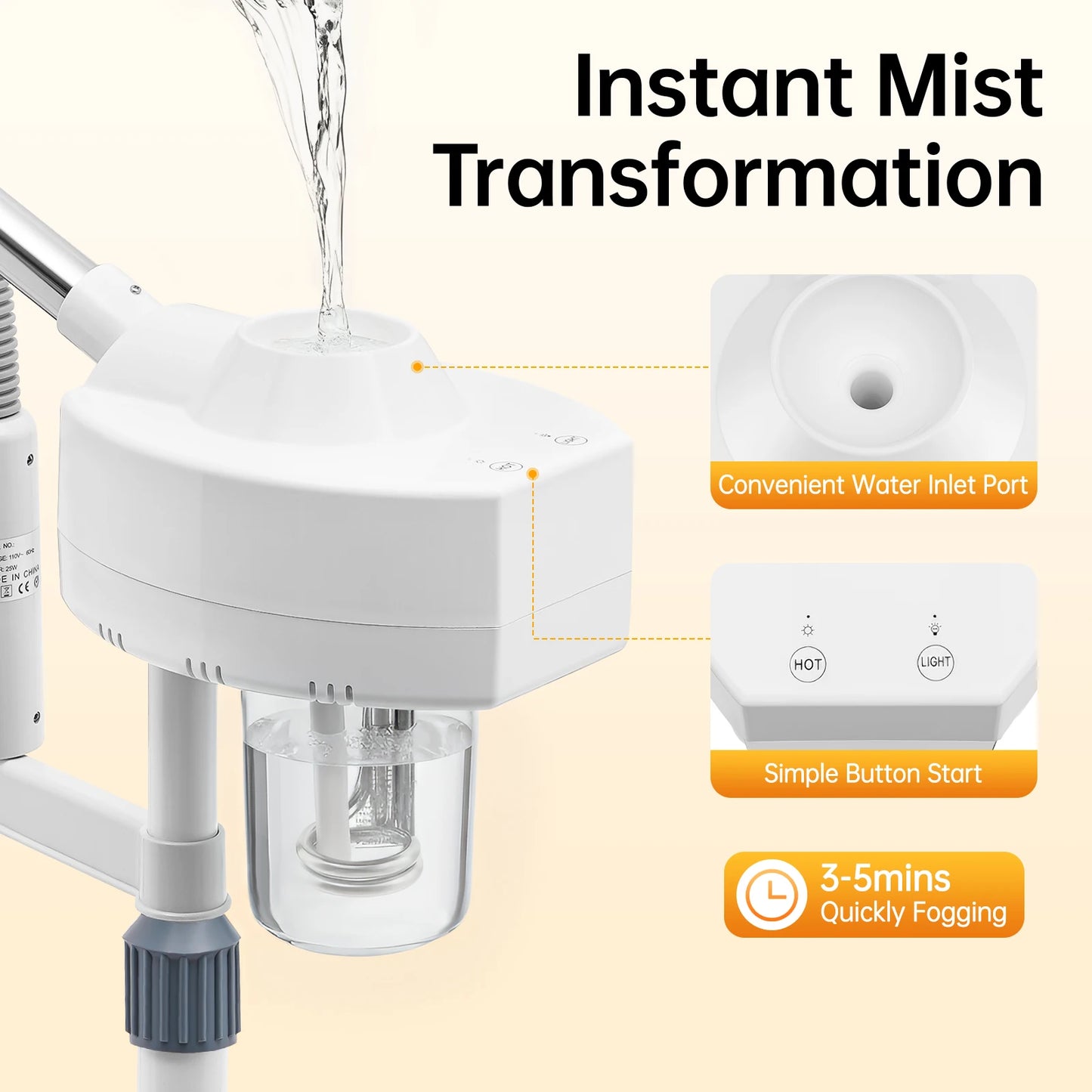 Bymaocar Professional Facial Steamer 2-In-1 800W 110V