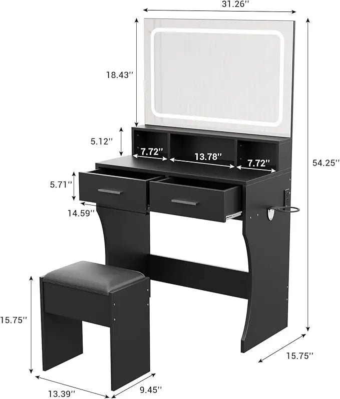 HiMISS Bedroom Vanity Mirror With LED Lights And Power Outlets